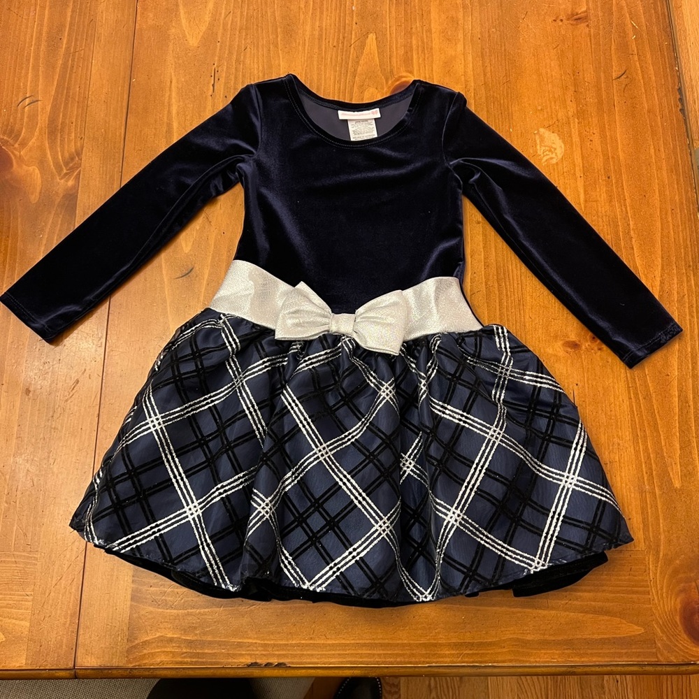 Holiday Dress - size 5 - navy and silver - never worn